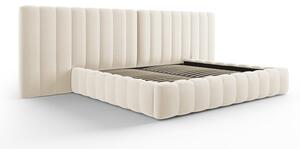 Bež tapecirani bračni krevet s prostorom za pohranu s podnicom 200x200 cm Gina – Milo Casa