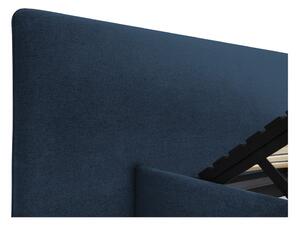 Tamno plavi tapecirani bračni krevet s prostorom za pohranu s podnicom 140x200 cm Walter – Milo Casa