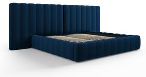 Tamno plavi tapecirani bračni krevet s prostorom za pohranu s podnicom 180x200 cm Gina – Milo Casa