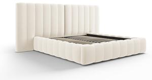 Bež tapecirani bračni krevet s prostorom za pohranu s podnicom 160x200 cm Gina – Milo Casa