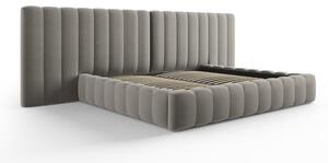 Sivi tapecirani bračni krevet s prostorom za pohranu s podnicom 200x200 cm Gina – Milo Casa