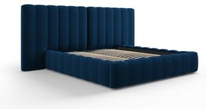 Tamno plavi tapecirani bračni krevet s prostorom za pohranu s podnicom 160x200 cm Gina – Milo Casa
