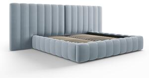 Svijetlo plavi tapecirani bračni krevet s prostorom za pohranu s podnicom 180x200 cm Gina – Milo Casa