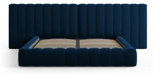 Tamno plavi tapecirani bračni krevet s prostorom za pohranu s podnicom 200x200 cm Gina – Milo Casa