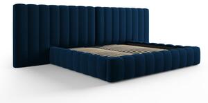 Tamno plavi tapecirani bračni krevet s prostorom za pohranu s podnicom 200x200 cm Gina – Milo Casa