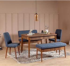 Woody Fashion Komplet za blagovaonicu, stol, stolice i klupe, Vina 1048 - Dark Blue, Walnut