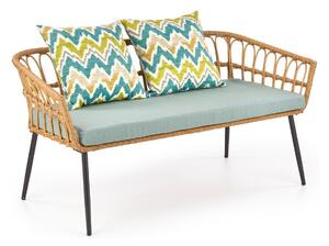 Vrtna sofa Houston 1015, Crna, Svijetlo plava, Svijetlo drvo, 71x140x68cm