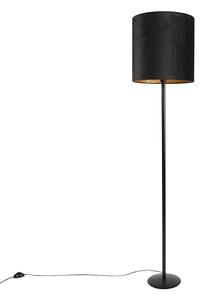 Podna lampa crna s crnom baršunastom sjenilom sa zlatom 40 cm - Simplo