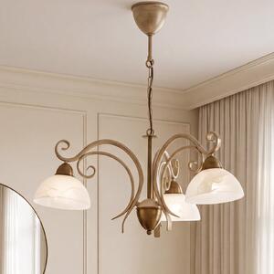 Luminex Luster Flora, tri staklena sjenila, bijela/mesingana, prigušiva, Zlato / mjed, Dnevni boravak/blagovaonica, Staklo, Objesite s više svjetala