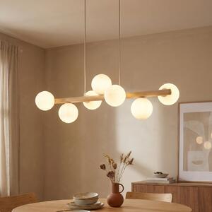 TK Lighting Viseća lampa Estera, opalno staklo, drvo, sedam žarulja, prigušiva, Drvo, Dnevni boravak/blagovaonica, Staklo, Metak