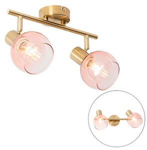 Art Deco točka zlatna s ružičastim staklom 2 svjetla - Vidro