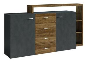 Komoda Austin G106Tamna smreka, Matera siva, S ladicama i vratima, 97x180x37cm