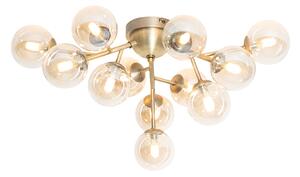 Moderna stropna svjetiljka bronca s jantarnim staklom 12 svjetala - Bianca