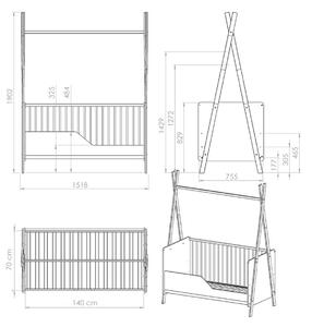 Dječji krevetić Teepee 140x70 cm - bijeli / prirodni Dream S 140x70 cm krevet +prostor za skladištenje