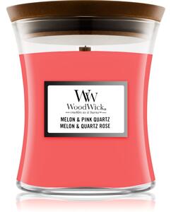 Woodwick Melon & Pink Quarz mirisna svijeća s drvenim fitiljem 85 g