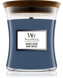 Woodwick Indigo Suede mirisna svijeća s drvenim fitiljem 275 g