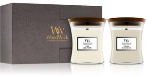 Woodwick Fireside & Linen poklon set (gift box) s drvenim fitiljem