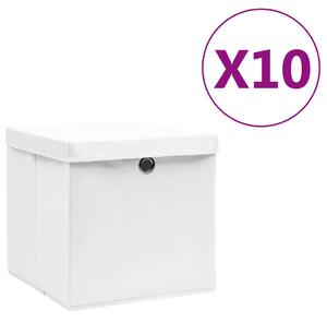 VidaXL Kutije za pohranu s poklopcima 10 kom 28 x 28 x 28 cm bijele