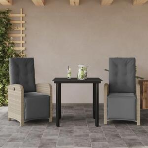 3-dijelni bistro set s jastucima svjetlosivi od poliratana - Dužina stola 80 cm 2 Okrugla noga