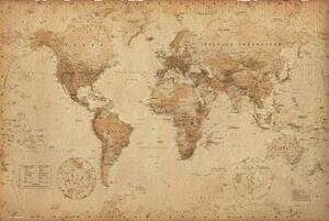 Poster Svjetska karta - antički stil, (91.5 x 61 cm)