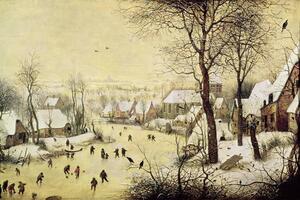 Pieter the Elder Bruegel - Reprodukcija umjetnosti Winter Landscape with Skaters and a Bird Trap, (40 x 26.7 cm)