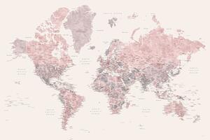 Karta Detailed watercolor world map in dusty pink and cream, Madelia, Blursbyai