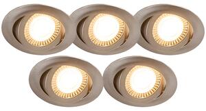 Set od 5 modernih čeličnih ugradbenih reflektora uključujući LED 3-stupanjsko prigušivanje - Mio