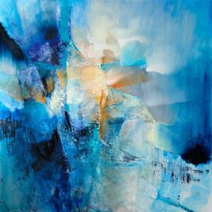 Ilustracija spring is knocking - composition in blue and orange, Annette Schmucker, (40 x 40 cm)