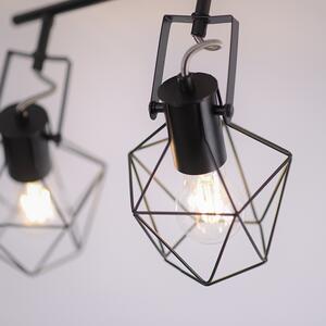 Industrijska stropna svjetiljka crna s drvetom 4-svjetla - Sven