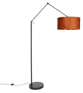 Moderna podna svjetiljka crna platnena sjenilo narančasta 50 cm - Urednik