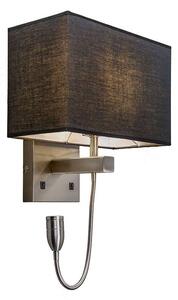 Zidna svjetiljka čelik s crnom hladom i rukom za čitanje uključujući LED - Bergamo