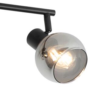 Art Deco stropna svjetiljka crna s dimnim staklom 4-svjetla - Vidro