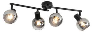 Art Deco stropna svjetiljka crna s dimnim staklom 4-svjetla - Vidro