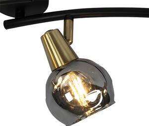 Art Deco stropna svjetiljka zlatna s dimnim staklom 4-svjetla - Vidro