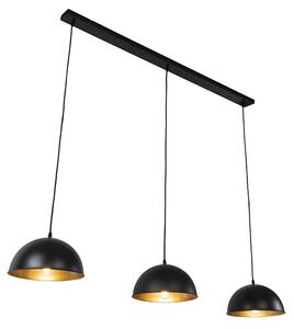 Industrijska viseća svjetiljka crna sa zlatnim 3 svjetla - Magnax