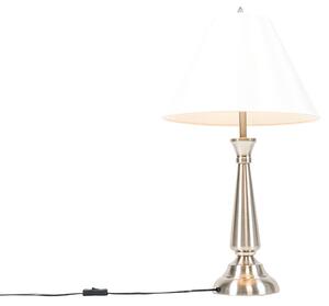 Klasična stolna svjetiljka čelik s krem hladom - Taula