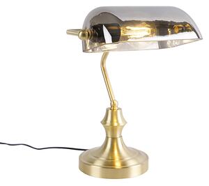 Klasična bilježnička svjetiljka zlatna s dimljenim zrcalnim staklom - Banker