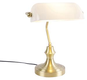 Klasična bilježnička svjetiljka zlatna s opalovim staklom - Banker