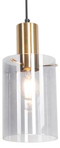 Vintage viseća svjetiljka mesing s dimnim staklom - Vidra