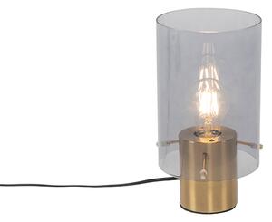Vintage stolna svjetiljka mesing s dimnim staklom - Vidra