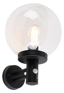 Vanjska zidna svjetiljka crna s prozirnom kuglom uklj. detektor pokreta - Sfera