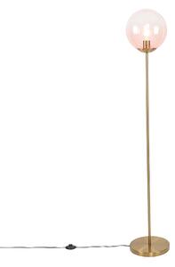 Art Deco podna svjetiljka mesing s ružičastim staklom - Pallon Mezzi