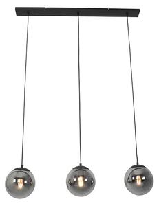 Art Deco viseća svjetiljka crna s dimnim staklom 3-svjetla - Pallon Mezzi