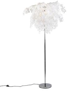 Romantična podna svjetiljka krom s bijelim lišćem - Feder