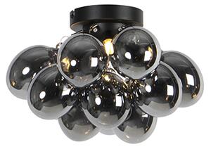 Dizajn stropne svjetiljke crne boje s dimnim staklom 3-svjetla - Uvas