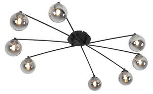 Moderna stropna svjetiljka crna 8-svjetla s dimnim staklom - Atena