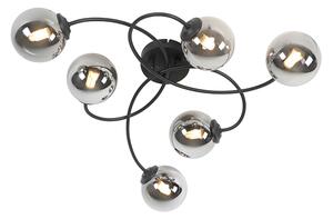 Moderna stropna svjetiljka crna 6-svjetla s dimnim staklom - Atena