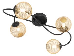 Moderna stropna svjetiljka crna sa zlatnim 4 svjetla - atenska žica