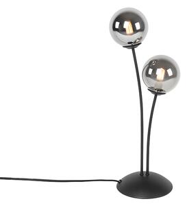 Moderna stolna svjetiljka crna 2 svjetla s dimnim staklom - Atena