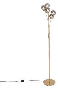 Moderna podna svjetiljka zlatna 5-svjetlosna s dimnim staklom - Atena
